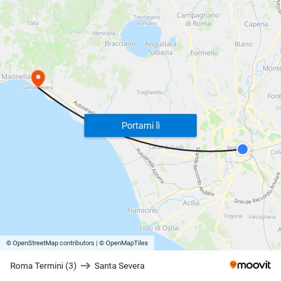 Roma Termini (3) to Santa Severa map