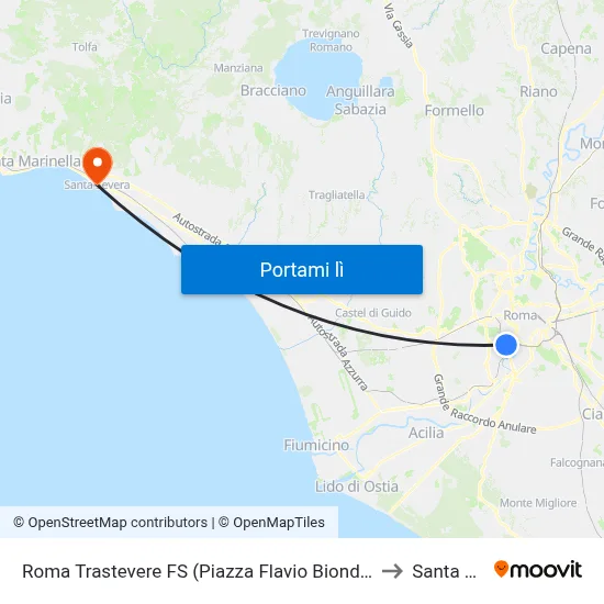 Roma Trastevere FS (Piazza Flavio Biondo - Ingresso Stazione) to Santa Severa map