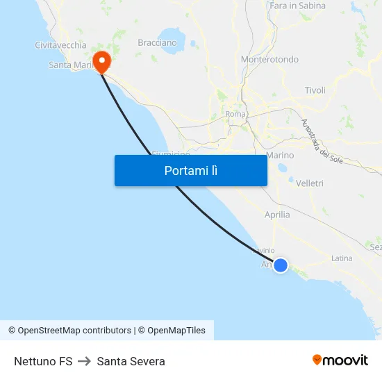 Nettuno FS to Santa Severa map