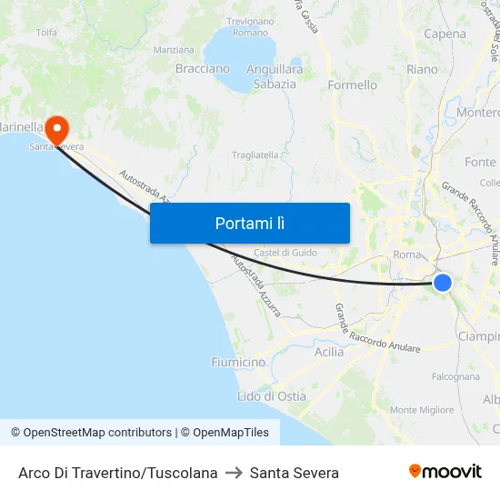 Arco Di Travertino/Tuscolana to Santa Severa map