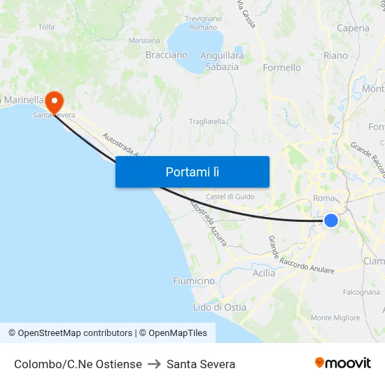 Colombo/C.Ne Ostiense to Santa Severa map