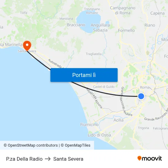 P.za Della Radio to Santa Severa map