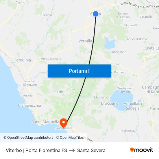 Viterbo | Porta Fiorentina FS to Santa Severa map