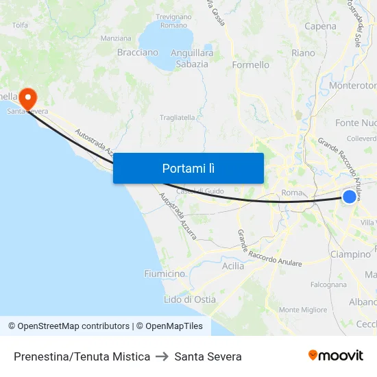 Prenestina/Tenuta Mistica to Santa Severa map
