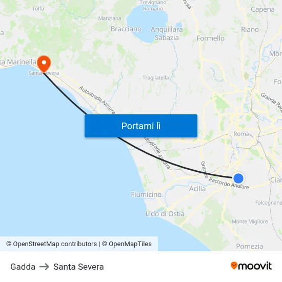 Gadda to Santa Severa map