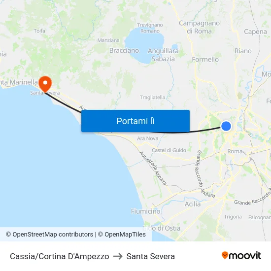 Cassia/Cortina D'Ampezzo to Santa Severa map