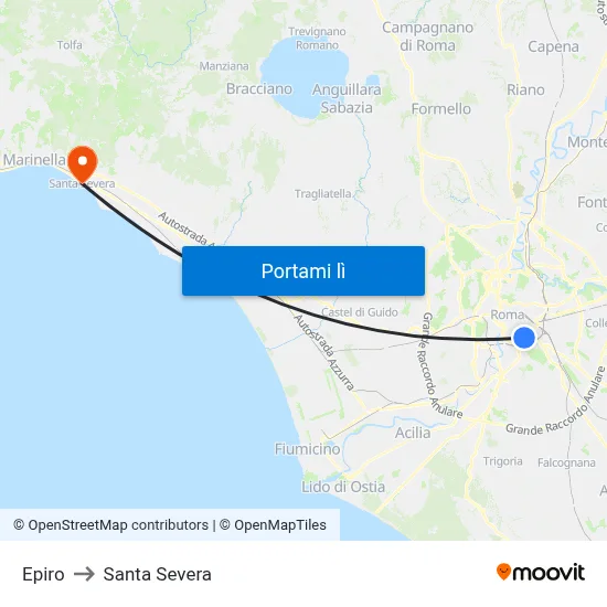 Epiro to Santa Severa map