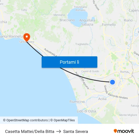 Casetta Mattei/Della Bitta to Santa Severa map