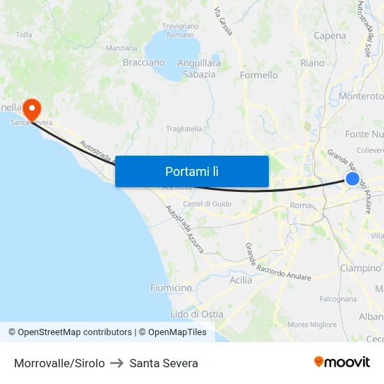 Morrovalle/Sirolo to Santa Severa map