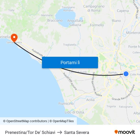 Prenestina/Tor De' Schiavi to Santa Severa map