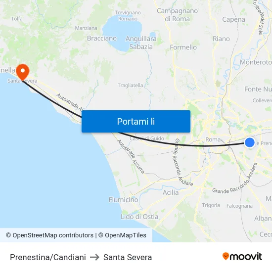 Prenestina/Candiani to Santa Severa map