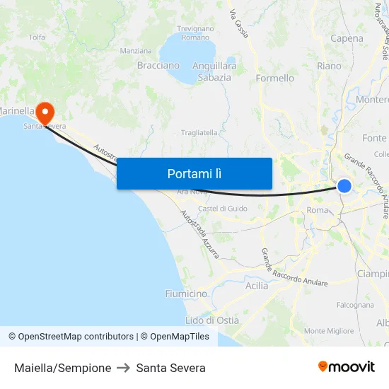Maiella/Sempione to Santa Severa map