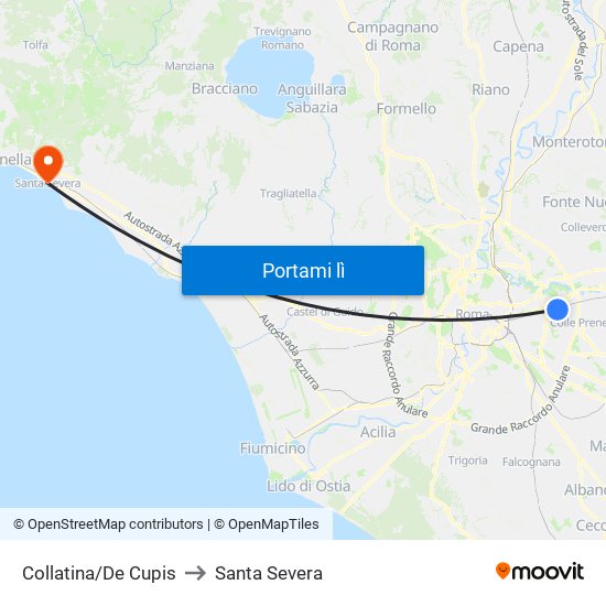 Collatina/De Cupis to Santa Severa map