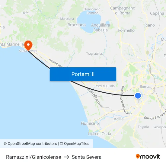 Ramazzini/Gianicolense to Santa Severa map