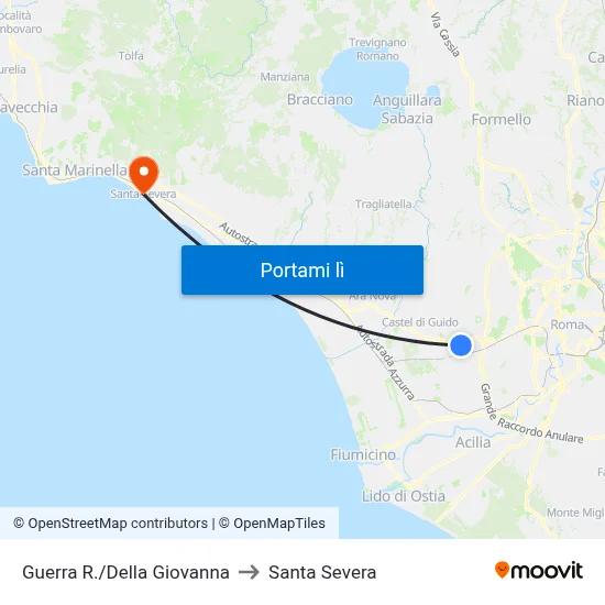 Guerra R./Della Giovanna to Santa Severa map