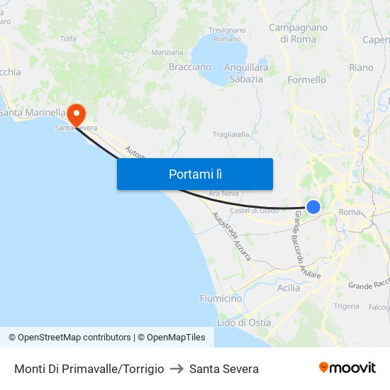 Monti Di Primavalle/Torrigio to Santa Severa map