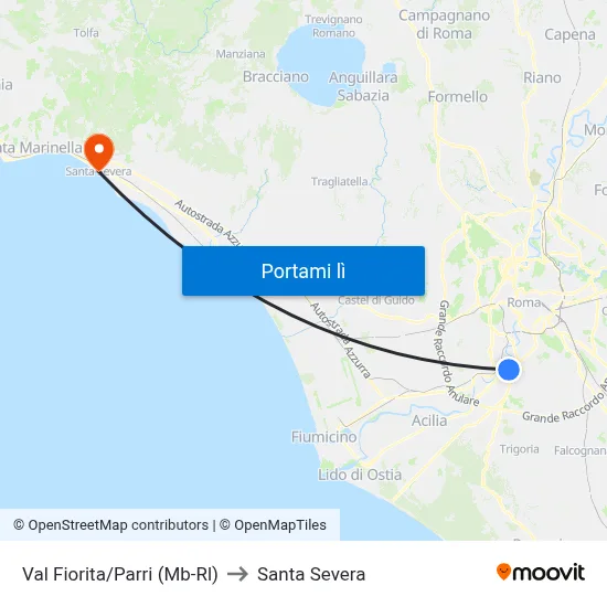 Val Fiorita/Parri (Mb-Rl) to Santa Severa map