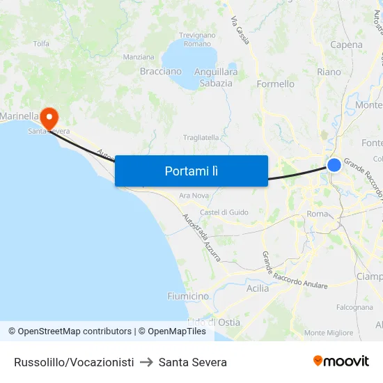 Russolillo/Vocazionisti to Santa Severa map