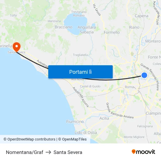 Nomentana/Graf to Santa Severa map
