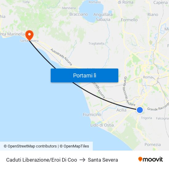Caduti Liberazione/Eroi Di Coo to Santa Severa map