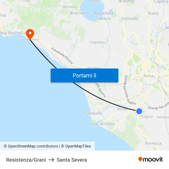 Resistenza/Grani to Santa Severa map