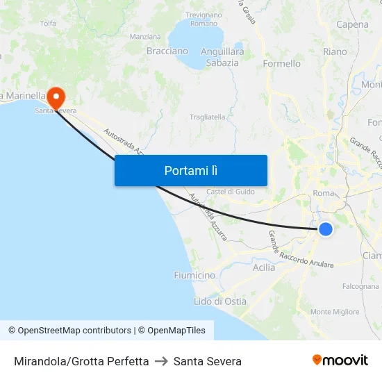 Mirandola/Grotta Perfetta to Santa Severa map