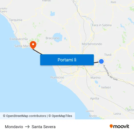 Mondavio to Santa Severa map