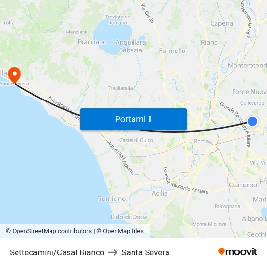 Settecamini/Casal Bianco to Santa Severa map