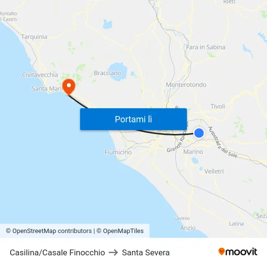 Casilina/Casale Finocchio to Santa Severa map