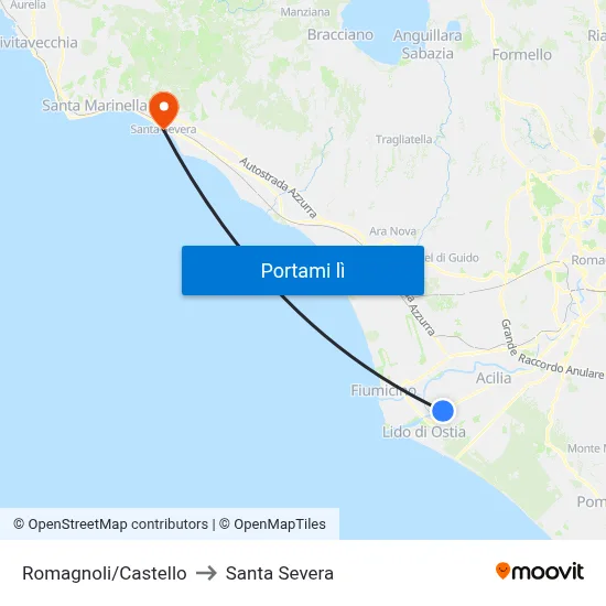 Romagnoli/Castello to Santa Severa map