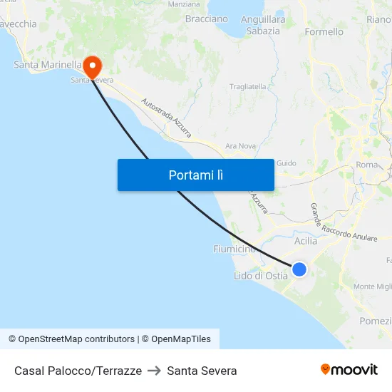 Casal Palocco/Terrazze to Santa Severa map