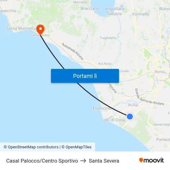 Casal Palocco/Centro Sportivo to Santa Severa map