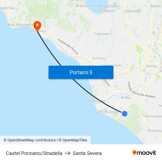 Castel Porziano/Stradella to Santa Severa map