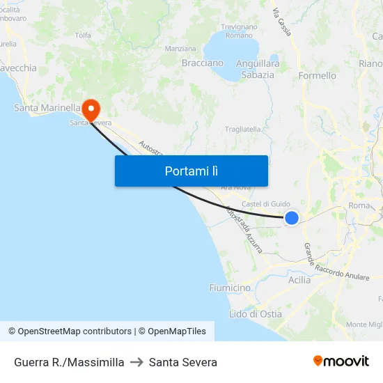 Guerra R./Massimilla to Santa Severa map
