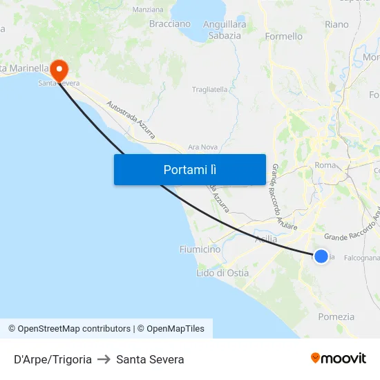 D'Arpe/Trigoria to Santa Severa map