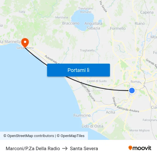 Marconi/P.Za Della Radio to Santa Severa map