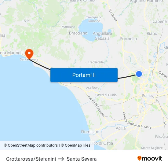 Grottarossa/Stefanini to Santa Severa map