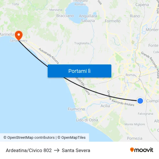 Ardeatina/Civico 802 to Santa Severa map