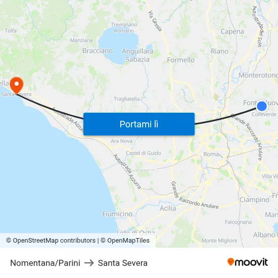 Nomentana/Parini to Santa Severa map