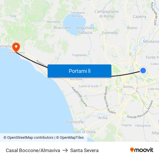 Casal Boccone/Almaviva to Santa Severa map