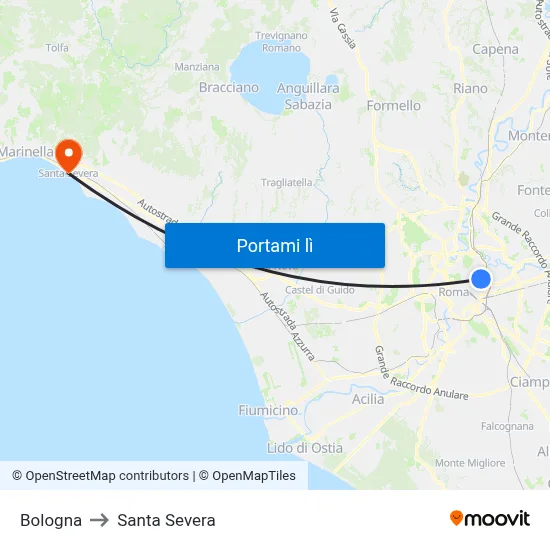 Bologna to Santa Severa map