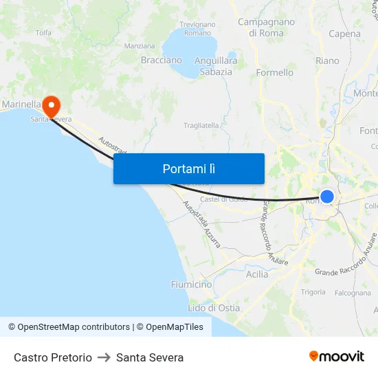 Castro Pretorio to Santa Severa map