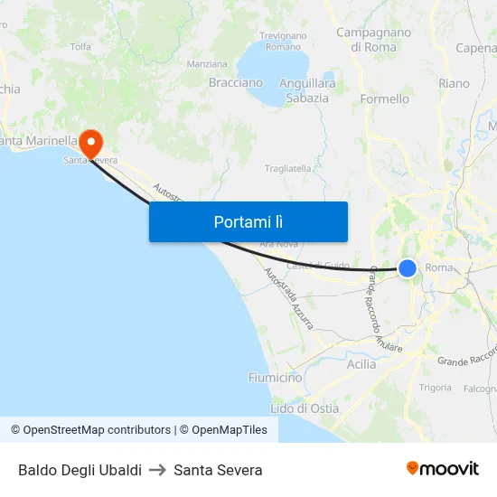 Baldo Degli Ubaldi to Santa Severa map