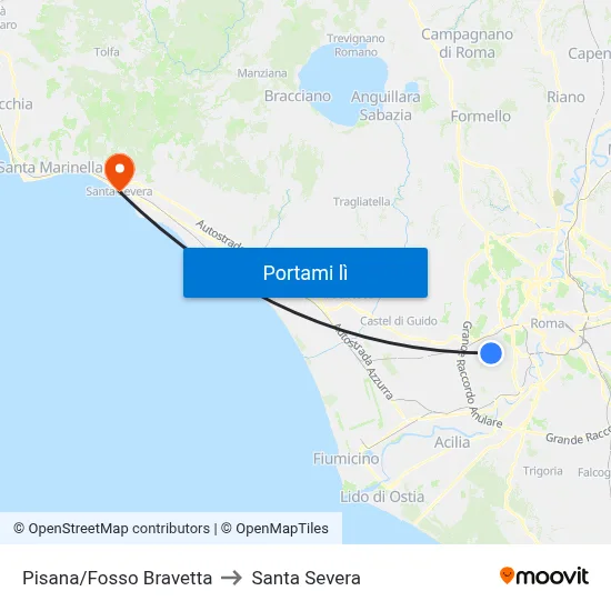 Pisana/Fosso Bravetta to Santa Severa map