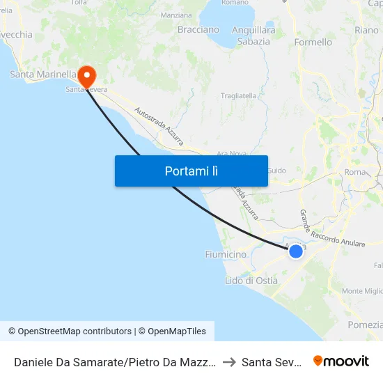 Daniele Da Samarate/Pietro Da Mazzara to Santa Severa map