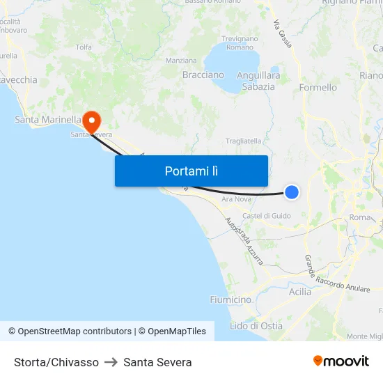 Storta/Chivasso to Santa Severa map