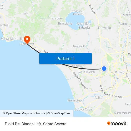 Piolti De' Bianchi to Santa Severa map