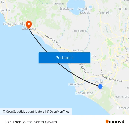 P.za Eschilo to Santa Severa map
