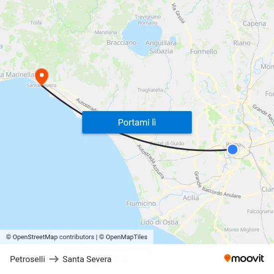 Petroselli to Santa Severa map