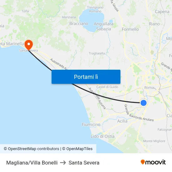 Magliana/Villa Bonelli to Santa Severa map